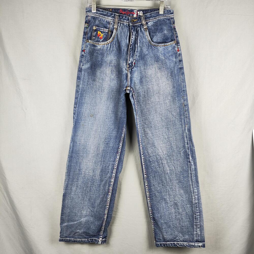 Pepe Jeans Jeans Womens 18 Blue Medium Wash High Rise Straight Embroidered